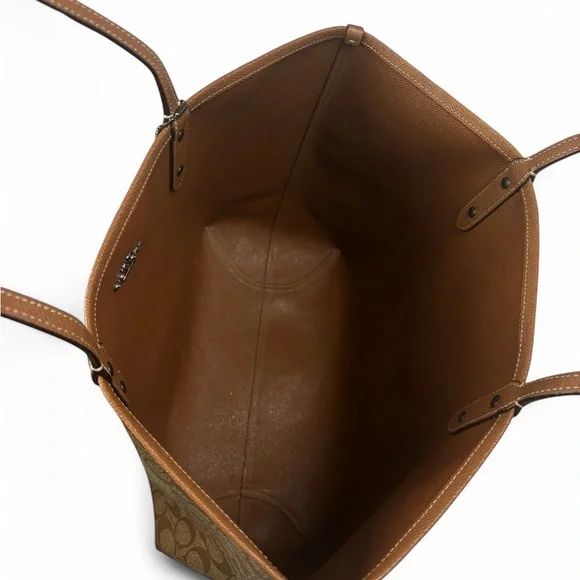 Coach & Keith Haring Monogram Brown Tan Tote Bag with Yellow Barking Dog - Picture 6 of 13